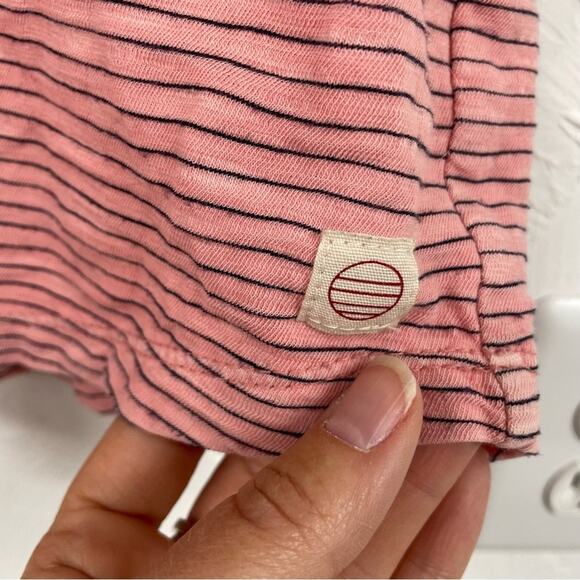 Marine Layer Pink Striped Short Sleeve Tee Shirt Womens L Casual Pocket Classic - Picture 5 of 9